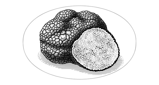 Detailed vintage truffle sketch with cross section