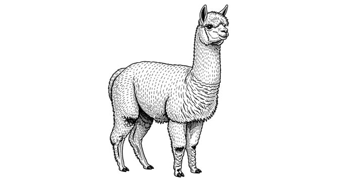 black and white alpaca standing, side view clip art preview