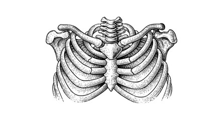 Detailed anatomical drawing of human ribcage skeletal structure