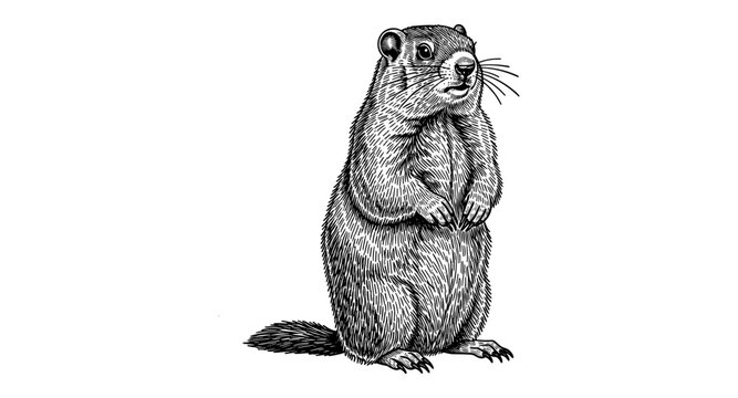 Hand-drawn detailed groundhog illustration featuring intricate fur texture