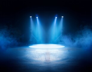 dark stage with blue light and smoke