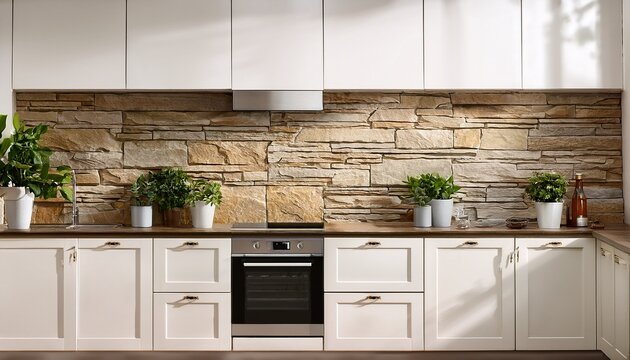 modern kitchen design showcasing sleek white cabinets elegant stone wall and contemporary appliances for an inviting culinary space