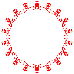 Simple skull with cossbone icons arranged in a circular border on. Warning or danger frame border theme