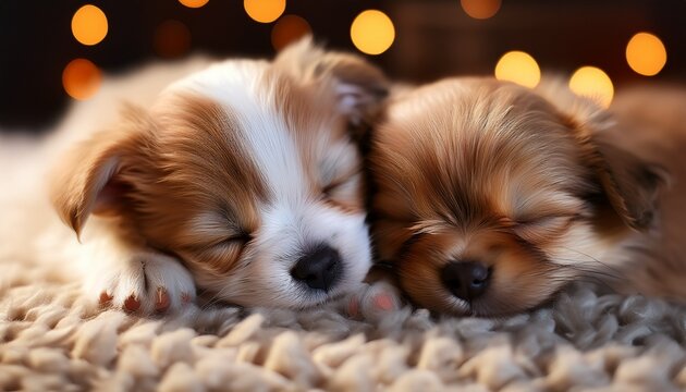 two small pets sleeping on a carpet