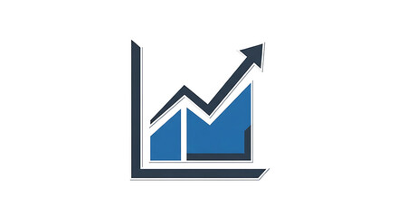 A blue and black graph with an arrow pointing upwards on a white background in a simple design ai generated