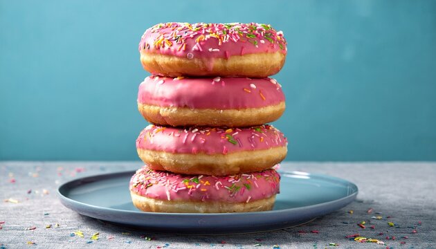 stack of pink glazed donuts with sprinkles - Powered by Adobe