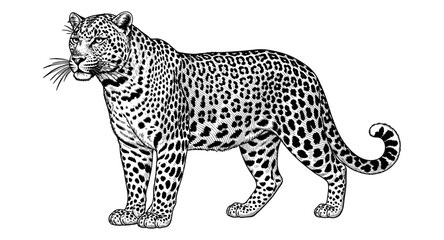 Obraz premium Detailed black and white leopard drawing with intricate dot and line patterns