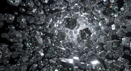 A dense cluster of diamonds reflecting light against a dark background creating a sparkling effect ai generated