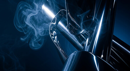 Abstract metal sculpture with smoke and light creating a futuristic atmosphere design effect ai generated