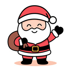 Cute Santa Claus Cartoon Waving &ndash; Kawaii Christmas Character with Gift Bag