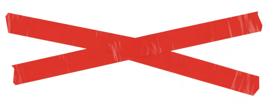 Red tape cross shape isolated on a transparent background
