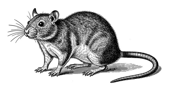 Detailed hand-drawn rat art with vintage engraved style