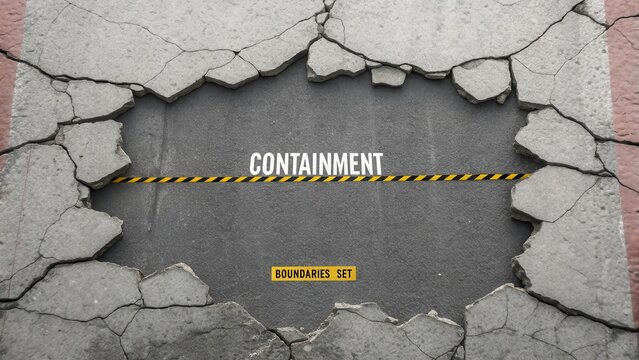 Cracked concrete wall with containment and boundaries set tape