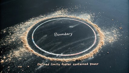 Defined Boundary Created By Iridescent Dust Forming a Circle on Dark Surface With Text