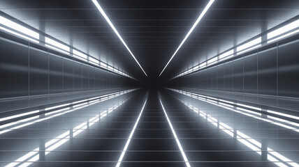 Tunnel with glowing lines creating abstract geometric perspective.