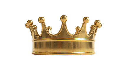 Shiny golden crown with pointed arches and spherical finials isolated on a transparent background