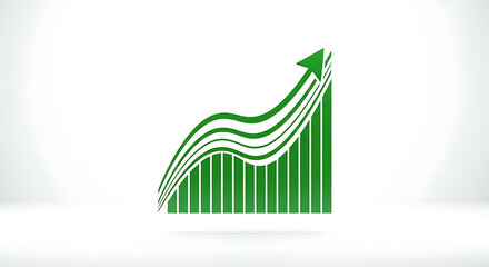 Green upward trend with arrow and bar graph on white background indicating business growth concept ai generated