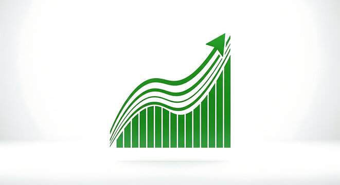 Green upward trend with arrow and bar graph on white background indicating business growth concept ai generated