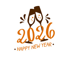 Happy New Year 2026 Holiday Abstract Brown And Orange Color Design Symbol Vector Illustration