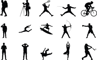 Silhouette collection of various sports and activities poses