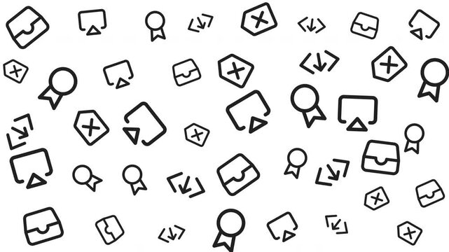 Seamless Pattern of Black and White Digital Icons Featuring UI Elements and Interface Symbols, Graphic Design, Top View