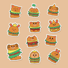 Kawaii Burger Animal Stickers Collection