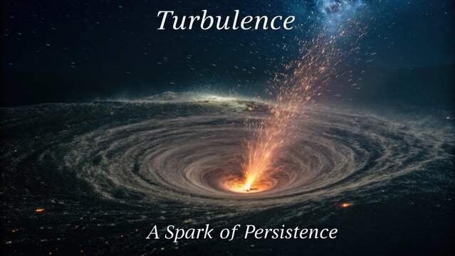 Turbulent cosmic vortex with a fiery spark erupting from its core in deep space