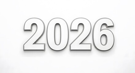 White 2026 number isolated on white background representing the upcoming year future concept