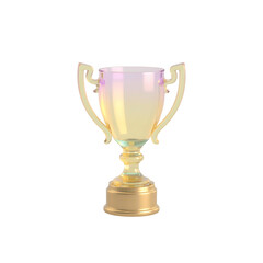 Victory Trophies, 3D Render of Golden and Iridescent Glass Award Cups.