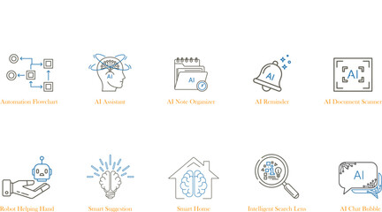 Artificial intelligence and automation line icons set. ai, smart home, robotics, tech concepts.
