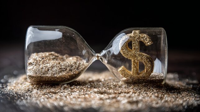 Time is money concept showing golden dollar sign in hourglass timer, conveying business investment success and urgency for financial planning strategy