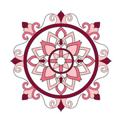 A beautiful and intricate pink and purple mandala design, featuring floral and ornate scrollwork patterns, perfect for spiritual, decorative, or artistic projects