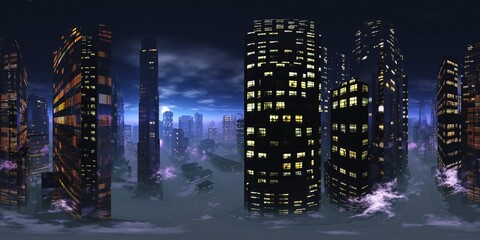 HDRI, HDRI, environment map , Round panorama, spherical panorama, equidistant projection, 360 high resolution panorama , Spherical panorama., Night city,, Cityscape, Environment map, 3D rendering