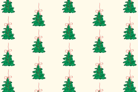 Christmas tree ornament pattern. Set of festive vintage Christmas tree ornaments for winter home textiles and gift wrapping
