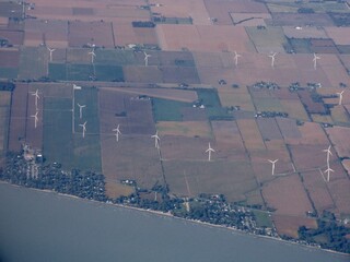 wind power turbines aerial view