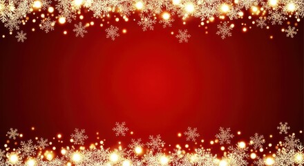 Winter golden snowflakes and lights on red backdrop