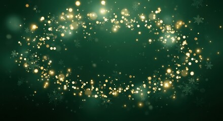 Golden bokeh lights and winter snowflakes festive