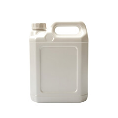 A white plastic jerrycan with a handle and cap isolated on transparent background