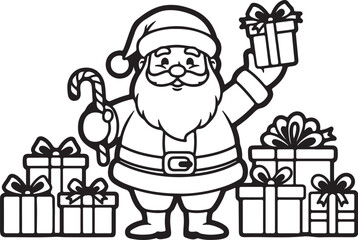 Festive Santa Claus with Gifts and Candy Cane Illustration Christmas presents on transparent background