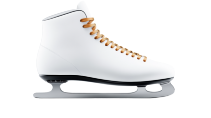 Figure skates with golden laces on transparent background