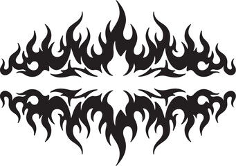 Symmetrical Tribal Flame Design Elements in Black and White fire on transparent background