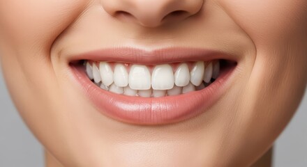 Close-up of caucasian female with bright smile and perfect teeth