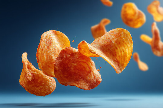 Spicy potato chips floating motion