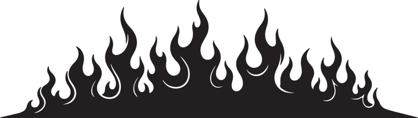 Black Silhouette Flames Border Design With Single Row Of Fire Graphics Keywords: fire, flames, border, graphic, design, silhouette, black, heat, hot, burning, abstract, on transparent background