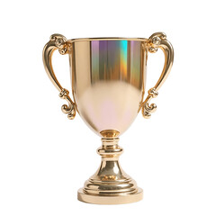 Victory Trophies, 3D Render of Golden and Iridescent Glass Award Cups.