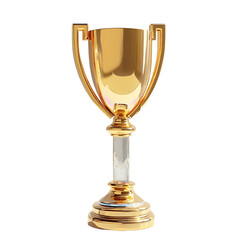 Victory Trophies, 3D Render of Golden and Iridescent Glass Award Cups.