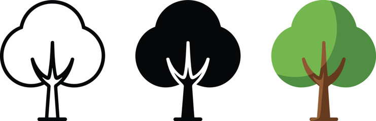 Simple tree line icon solid glyph flat design illustration for nature ecology symbol