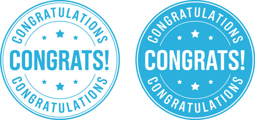 Congratulations Congrats Stamp Badge Icon Set in Blue Color for Celebrating Achievements, Success, Graduation, Awards, and Milestones