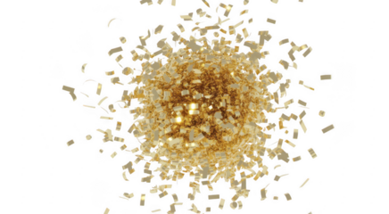 Golden confetti explosion burst isolated on a transparent background