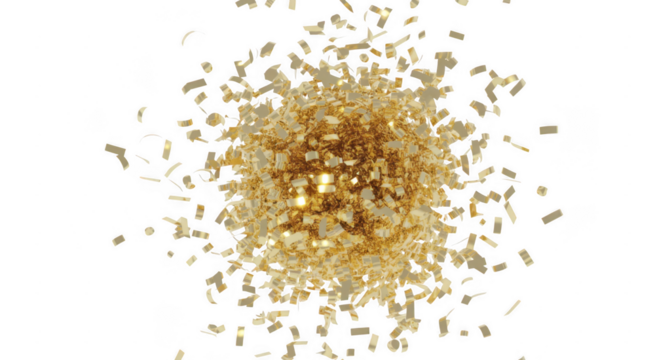 Golden confetti explosion burst isolated on a transparent background